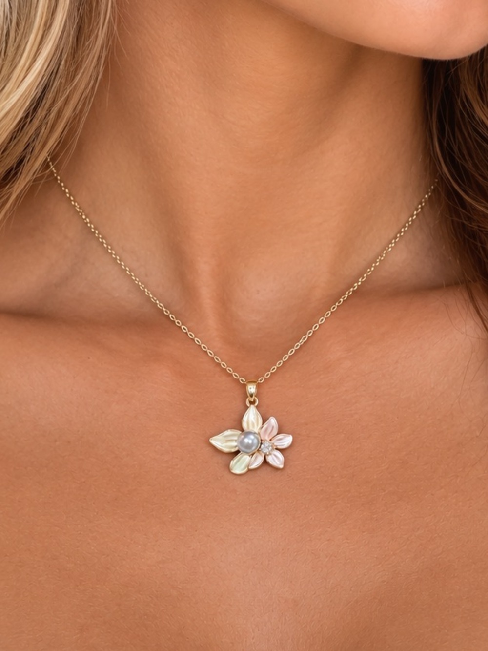 Genuine Saltwater Japanese Madama Akoya Pearl 18k Plated over 925S Necklace